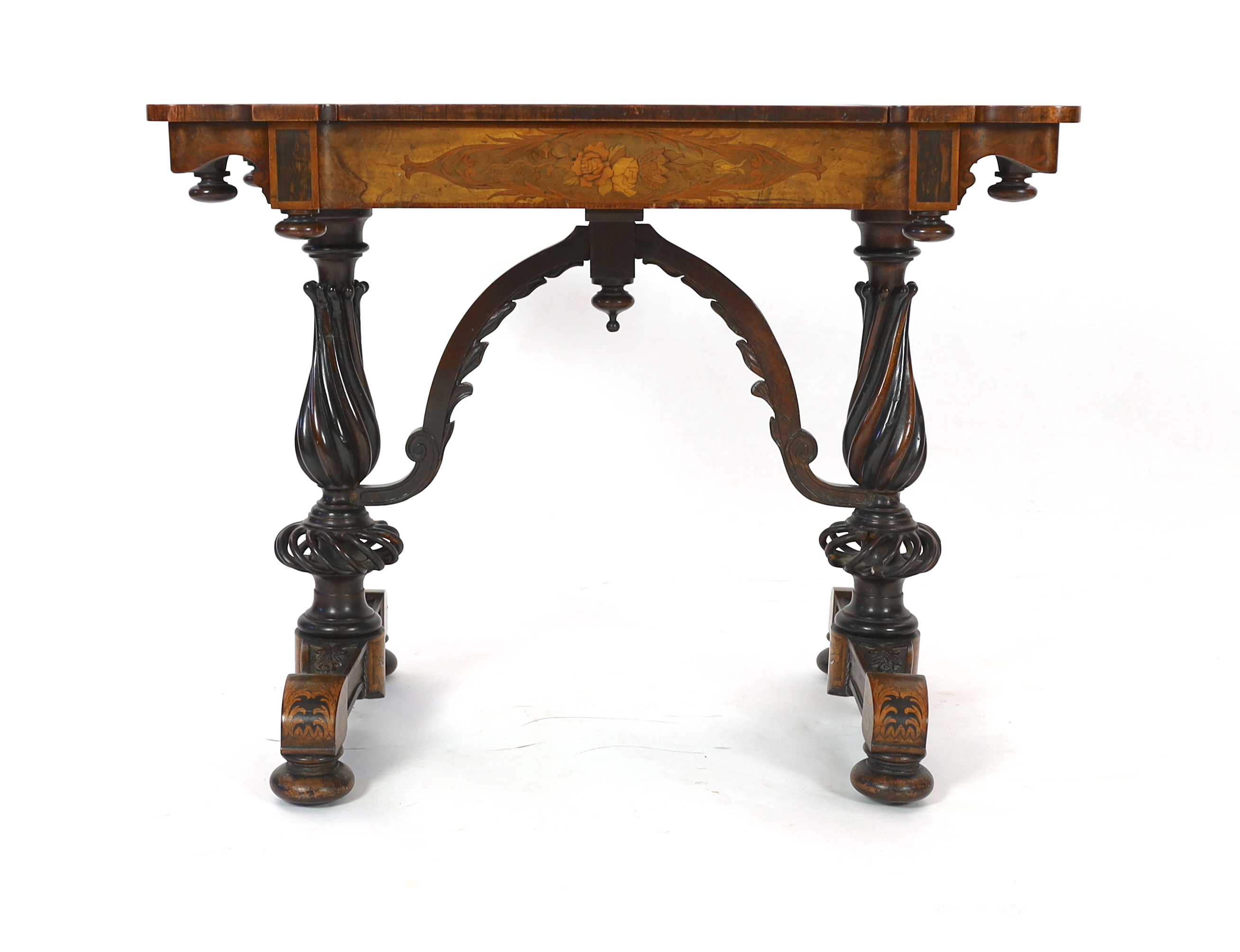 A 19th century French floral marquetry and tulipwood banded games table, 89cm wide, 58cm deep, 72cm high, Please note this lot attracts an additional import tax of 5% on the hammer price